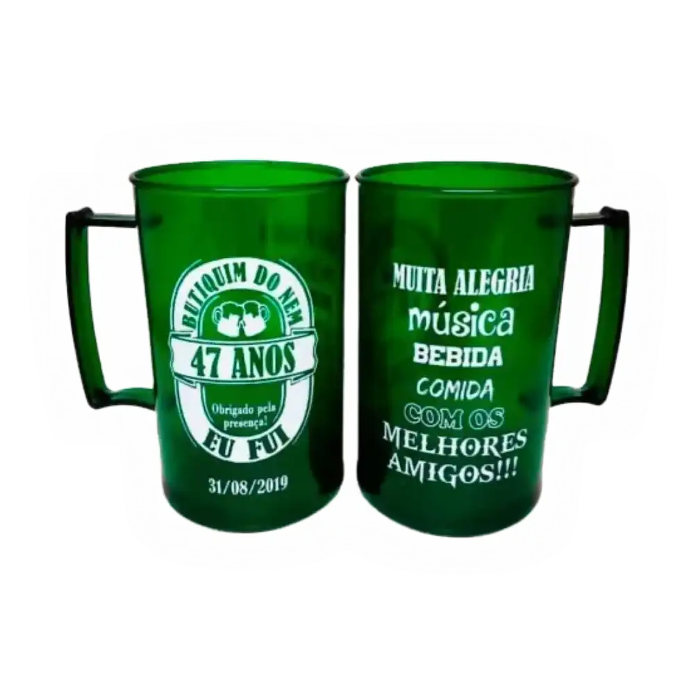 Caneca de Chopp Feitas de acrílico resistente, nossas canecas são perfeitas para uso prolongado, sem perder o brilho ou a cor.